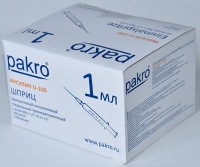 1 мл трехкомпонентный шприц Pakro инсулиновый U100 , с иглой 0,3х13, 100 шт купить оптом в Владимире